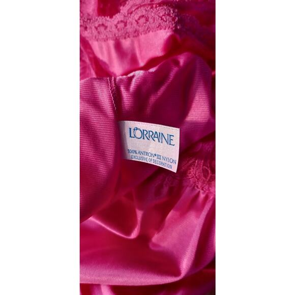 VTG Lorraine Pink Gown & Robe Set Pink Nylon Peignoir XL & Lace Trim Nightie M - Picture 12 of 12